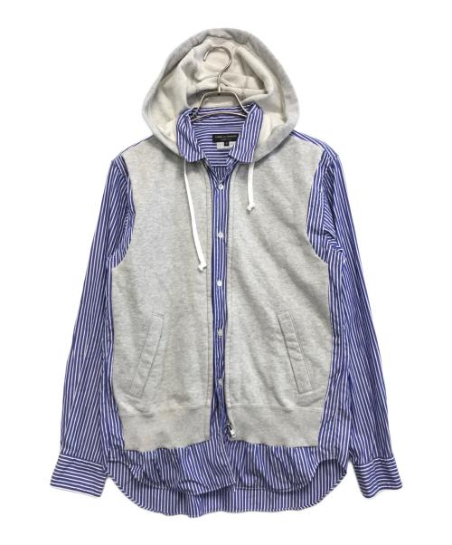 COMME des GARCONS HOMME PLUS（コムデギャルソンオムプリュス）COMME des GARCONS HOMME PLUS (コムデギャルソンオムプリュス) スウェットフードストライプシャツ グレー×ブルー サイズ:Sの古着・服飾アイテム