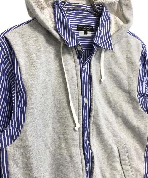 COMME des GARCONS HOMME PLUS（コムデギャルソンオムプリュス）COMME des GARCONS HOMME PLUS (コムデギャルソンオムプリュス) スウェットフードストライプシャツ グレー×ブルー サイズ:Sの古着・服飾アイテム