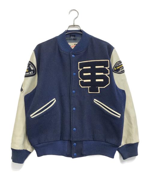 butwin（バトウィン）butwin (バトウィン) 袖レザースタジャン ネイビー サイズ:表記なしの古着・服飾アイテム