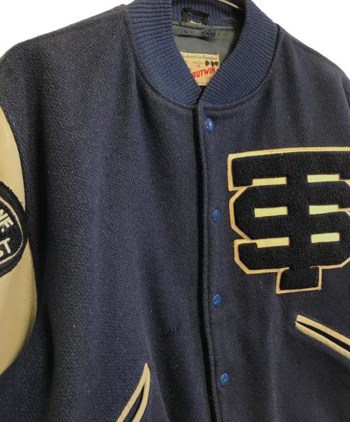 butwin（バトウィン）butwin (バトウィン) 袖レザースタジャン ネイビー サイズ:表記なしの古着・服飾アイテム