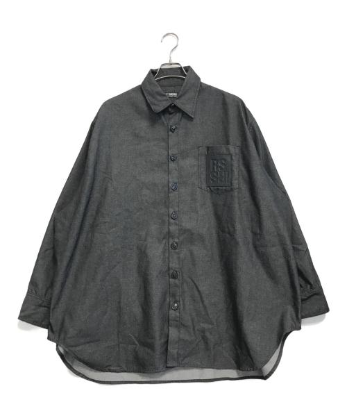 RAF SIMONS（ラフシモンズ）RAF SIMONS (ラフシモンズ) OVERSIZED DENIM SHIRT WITH LEATHER PATCH ブラック サイズ:XSの古着・服飾アイテム