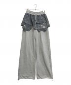 SETUPEXESETUPEXE）の古着「CHECK LAYRED SWEATPANTS」｜グレー