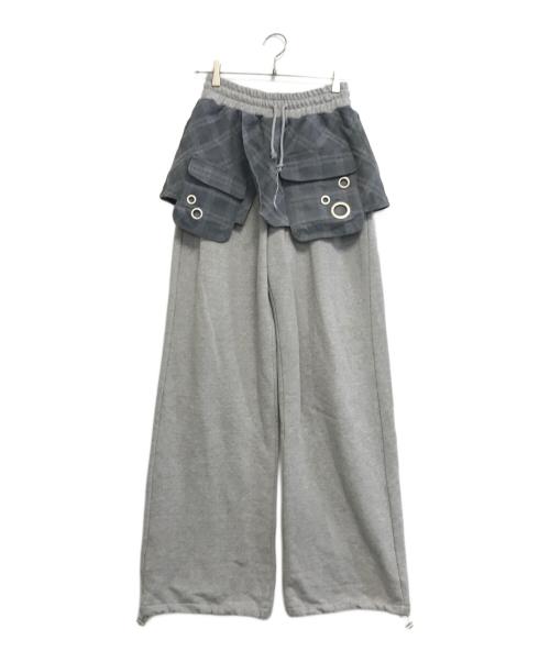 SETUPEXE（SETUPEXE）SETUPEXE (SETUPEXE) CHECK LAYRED SWEATPANTS グレー サイズ:OSの古着・服飾アイテム