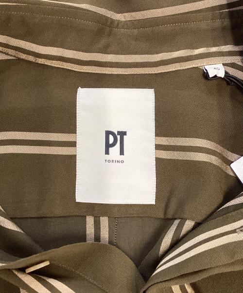 PT TORINO（ピーティートリノ）PT TORINO (ピーティートリノ) Striped Long Sleeve Shirt オリーブ サイズ:40 未使用品の古着・服飾アイテム
