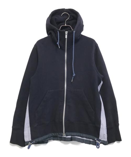 sacai（サカイ）sacai (サカイ) 異素材ドッキングパーカー ネイビー サイズ:3の古着・服飾アイテム