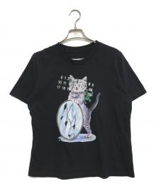 MM6（エムエムシックス）の古着「キャット＆グリッタープリントTシャツ」｜ブラック