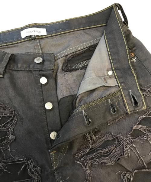 INNOCENCE NY（イノセンス ニューヨーク）INNOCENCE NY (イノセンス ニューヨーク) デストロイクラッシュデニムハーフパンツ ブラック サイズ:32の古着・服飾アイテム