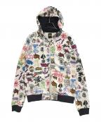 stussyステューシー）の古着「総柄ジップパーカー」｜ホワイト