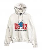 DSQUARED2ディースクエアード）の古着「SMURFS COOL SWEATSHIRT ロゴ スウェット フーディ」｜ホワイト