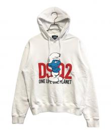 DSQUARED2（ディースクエアード）の古着「SMURFS COOL SWEATSHIRT ロゴ スウェット フーディ」｜ホワイト