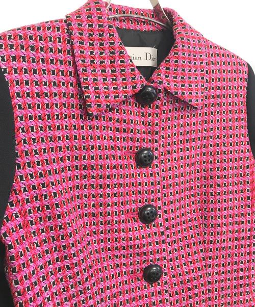Christian Dior（クリスチャン ディオール）Christian Dior (クリスチャン ディオール) ツイード切替ジャケット ピンク サイズ:表記なしの古着・服飾アイテム