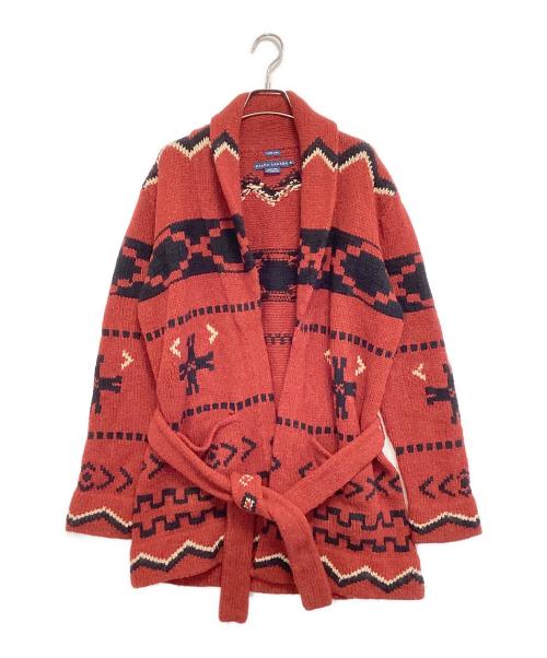 RALPH LAUREN（ラルフローレン）RALPH LAUREN (ラルフローレン) ネイティブ柄ガウンニットカーディガン レッド サイズ:XLの古着・服飾アイテム