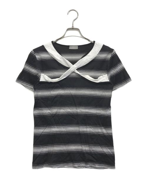 DIOR HOMME（ディオール オム）DIOR HOMME (ディオール オム) クロスデザインボーダーTシャツ ブラック サイズ:表記なしの古着・服飾アイテム