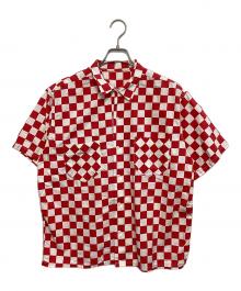 VINTAGE（ヴィンテージ）の古着「チェッカーフラッグ半袖シャツ」｜ホワイト×レッド