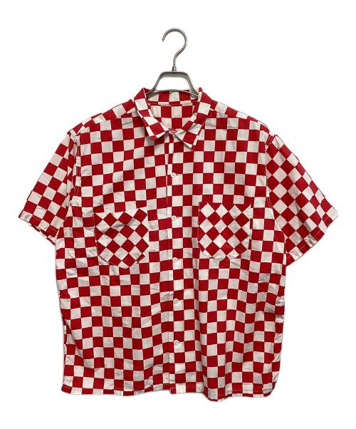 VINTAGE（ヴィンテージ）VINTAGE (ヴィンテージ) チェッカーフラッグ半袖シャツ ホワイト×レッド サイズ:不明の古着・服飾アイテム