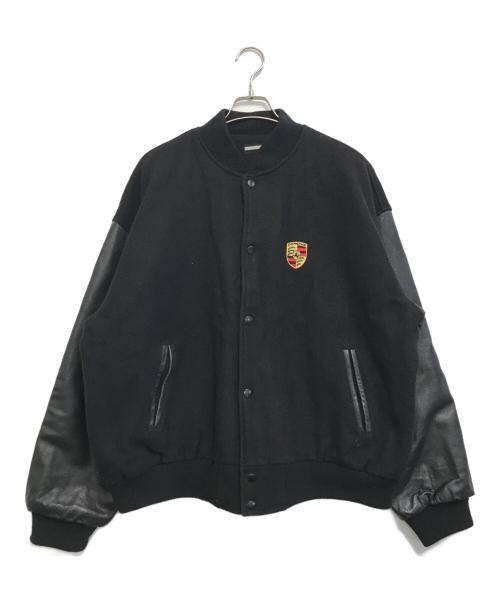 PORCHE（ポルシェ）PORCHE (ポルシェ) レザー切替ウールスタジャン ブラック サイズ:XLの古着・服飾アイテム