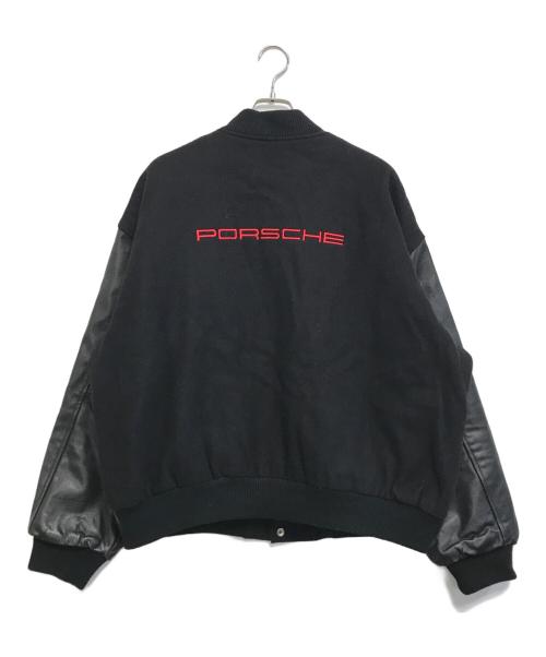 PORCHE（ポルシェ）PORCHE (ポルシェ) レザー切替ウールスタジャン ブラック サイズ:XLの古着・服飾アイテム