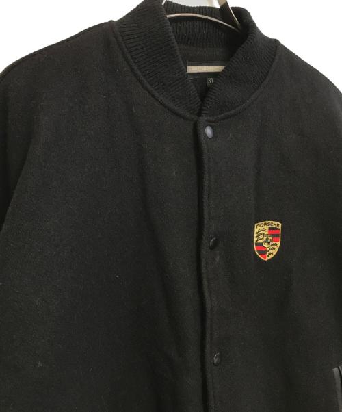 PORCHE（ポルシェ）PORCHE (ポルシェ) レザー切替ウールスタジャン ブラック サイズ:XLの古着・服飾アイテム