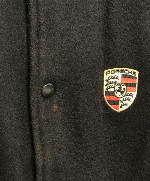 PORCHE（ポルシェ）PORCHE (ポルシェ) レザー切替ウールスタジャン ブラック サイズ:XLの古着・服飾アイテム