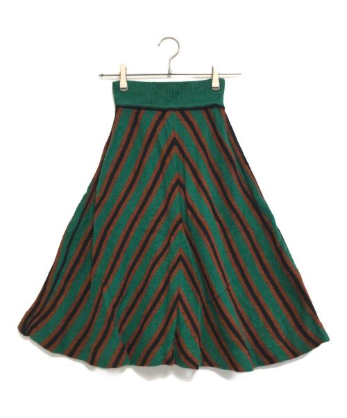MIU MIU（ミュウミュウ）MIU MIU (ミュウミュウ) 総柄ニットスカート グリーン サイズ:36の古着・服飾アイテム