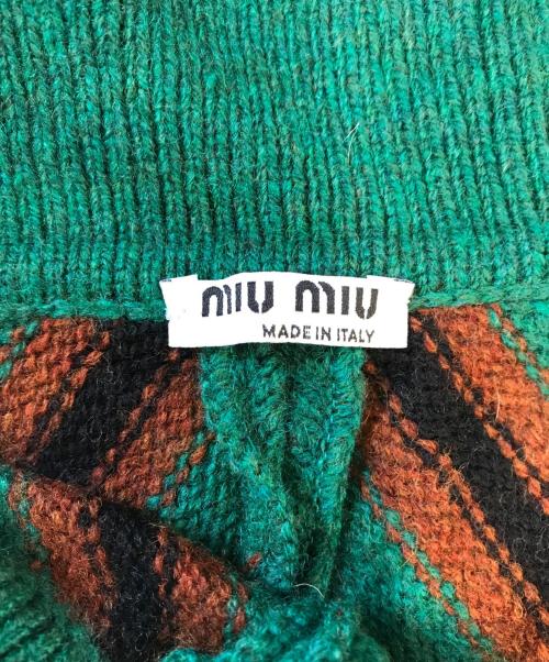 MIU MIU（ミュウミュウ）MIU MIU (ミュウミュウ) 総柄ニットスカート グリーン サイズ:36の古着・服飾アイテム