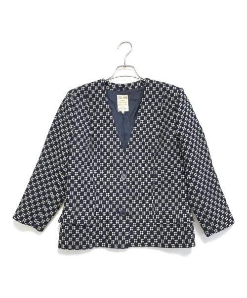 CELINE（セリーヌ）CELINE (セリーヌ) ノーカラージャケット ネイビー サイズ:42の古着・服飾アイテム