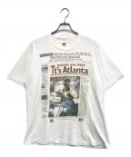 FRUIT OF THE LOOMフルーツオブザルーム）の古着「ニュースペーパープリントTシャツ」｜ホワイト