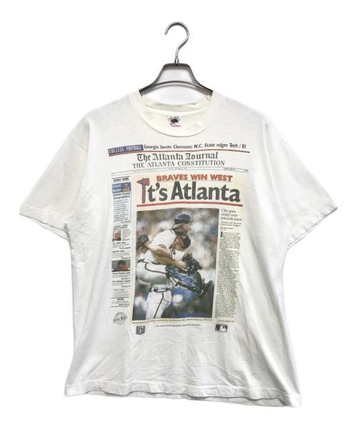 FRUIT OF THE LOOM（フルーツオブザルーム）FRUIT OF THE LOOM (フルーツオブザルーム) ニュースペーパープリントTシャツ ホワイト サイズ:XLの古着・服飾アイテム