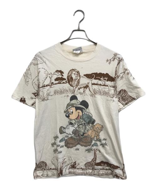 キャラクターTシャツ（キャラクターTシャツ）キャラクターTシャツ (キャラクターTシャツ) 90s アニマルキングダム サファリマルチプリントTシャツ ベージュ サイズ:Mの古着・服飾アイテム