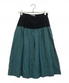 Yves Saint Laurentイヴサンローラン）の古着「ベロア切替スカート」｜グリーン