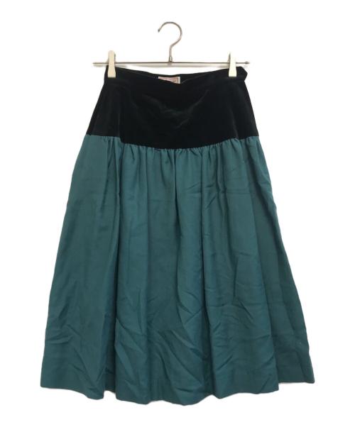 Yves Saint Laurent（イヴサンローラン）Yves Saint Laurent (イヴサンローラン) ベロア切替スカート グリーン サイズ:Mの古着・服飾アイテム