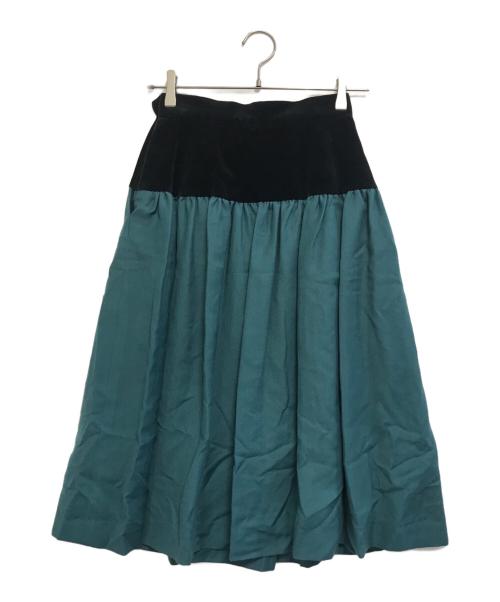 Yves Saint Laurent（イヴサンローラン）Yves Saint Laurent (イヴサンローラン) ベロア切替スカート グリーン サイズ:Mの古着・服飾アイテム