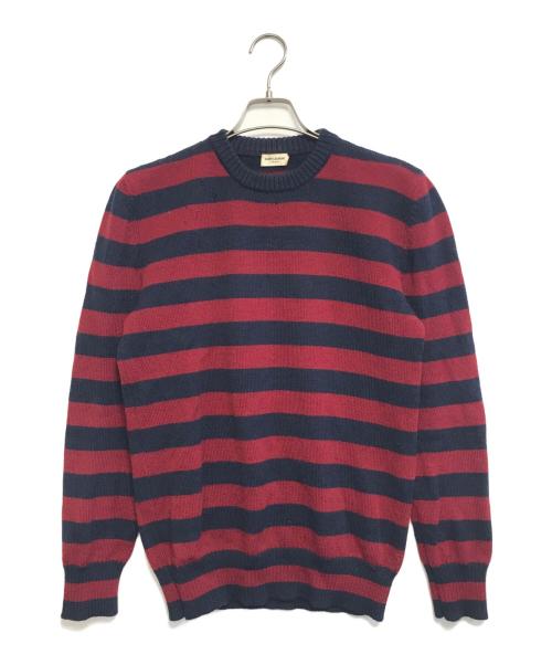 Saint Laurent Paris（サンローランパリ）Saint Laurent Paris (サンローランパリ) ボーダークルーネックニット ネイビー×レッド サイズ:Lの古着・服飾アイテム