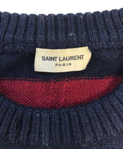 Saint Laurent Paris（サンローランパリ）Saint Laurent Paris (サンローランパリ) ボーダークルーネックニット ネイビー×レッド サイズ:Lの古着・服飾アイテム