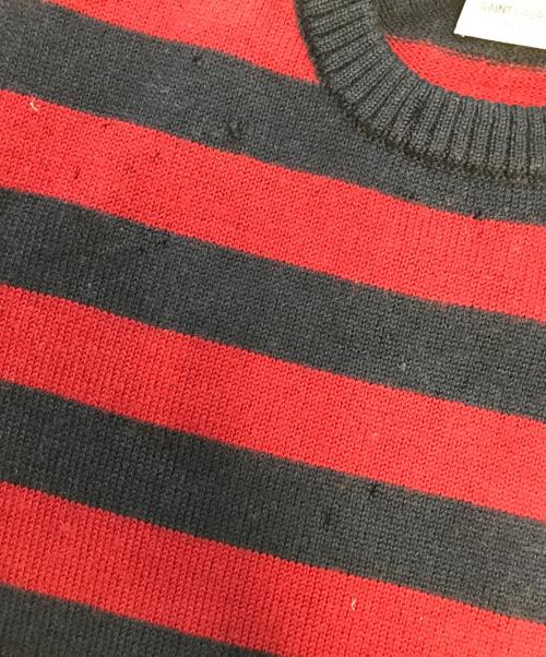 Saint Laurent Paris（サンローランパリ）Saint Laurent Paris (サンローランパリ) ボーダークルーネックニット ネイビー×レッド サイズ:Lの古着・服飾アイテム
