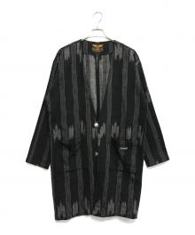 CALEE（キャリー）の古着「ネイティブジャガードハッピコート」｜ブラック