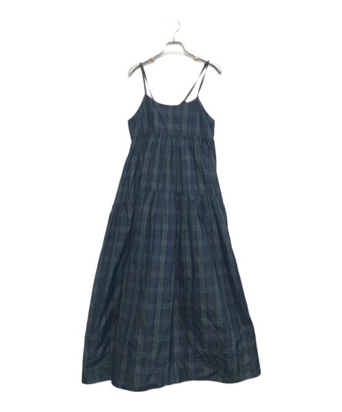Curensology（カレンソロジー）Curensology (カレンソロジー) ライトチェックタフタワンピース ネイビー×グリーン サイズ:Fの古着・服飾アイテム