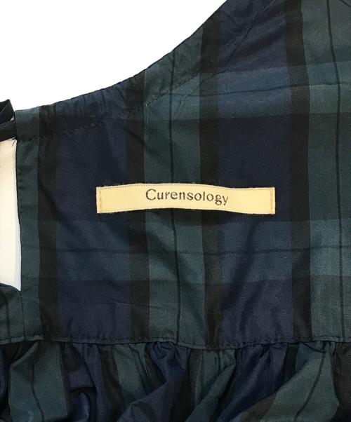 Curensology（カレンソロジー）Curensology (カレンソロジー) ライトチェックタフタワンピース ネイビー×グリーン サイズ:Fの古着・服飾アイテム
