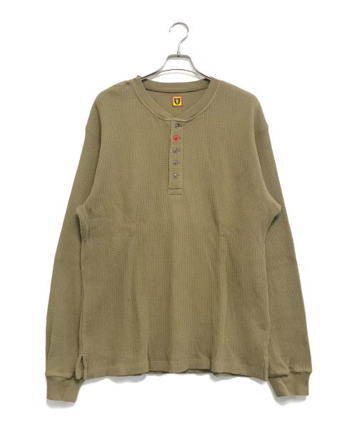 HUMAN MADE（ヒューマンメイド）HUMAN MADE (ヒューマンメイド) HENLEY NECK L/S T-SHIRT オリーブ サイズ:XLの古着・服飾アイテム