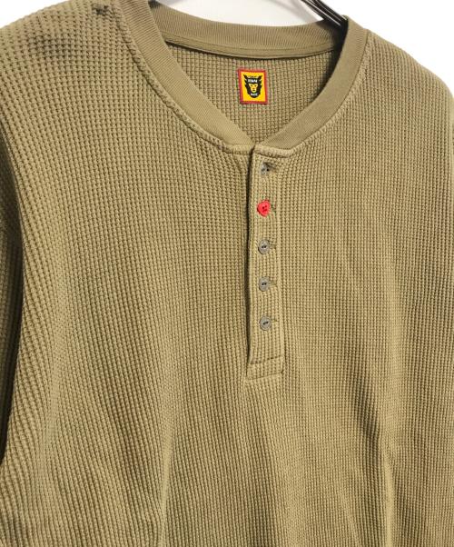 HUMAN MADE（ヒューマンメイド）HUMAN MADE (ヒューマンメイド) HENLEY NECK L/S T-SHIRT オリーブ サイズ:XLの古着・服飾アイテム