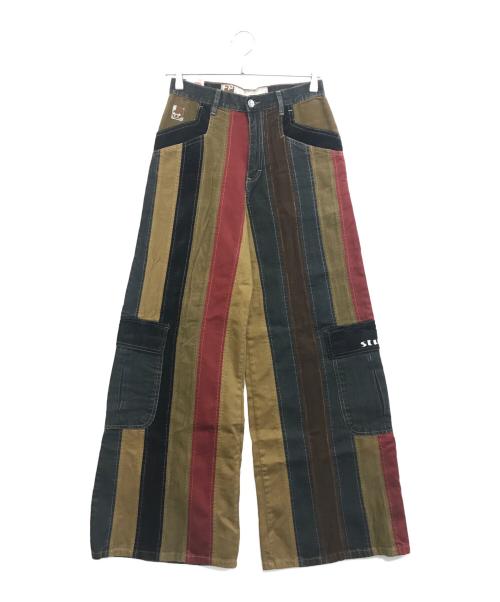 stuka（ストゥーカ）stuka (ストゥーカ) ストライプ切替バギーパンツ ブラウン サイズ:W30 未使用品の古着・服飾アイテム
