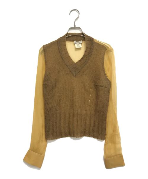 DRIES VAN NOTEN（ドリスヴァンノッテン）DRIES VAN NOTEN (ドリスヴァンノッテン) 異素材切替シルクカットソー イエロー サイズ:36の古着・服飾アイテム