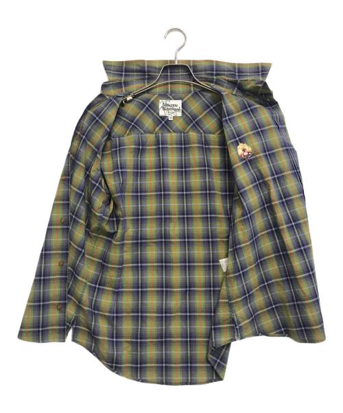 Vivienne Westwood man（ヴィヴィアン ウェストウッド マン）Vivienne Westwood man (ヴィヴィアン ウェストウッド マン) スカルオーブアシメ半袖シャツ グリーン×パープル サイズ:46の古着・服飾アイテム