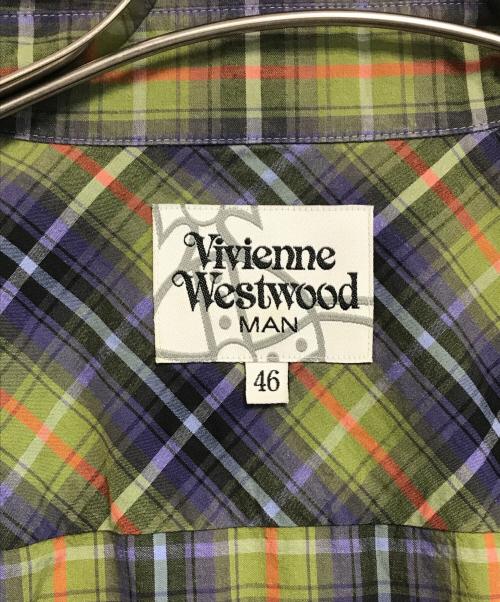 Vivienne Westwood man（ヴィヴィアン ウェストウッド マン）Vivienne Westwood man (ヴィヴィアン ウェストウッド マン) スカルオーブアシメ半袖シャツ グリーン×パープル サイズ:46の古着・服飾アイテム