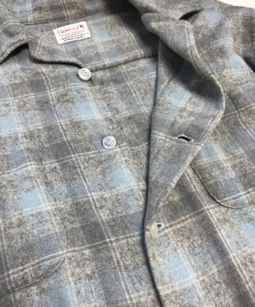 BRENT（ブレント）BRENT (ブレント) 開襟ウールチェックシャツ グレー サイズ:Lの古着・服飾アイテム