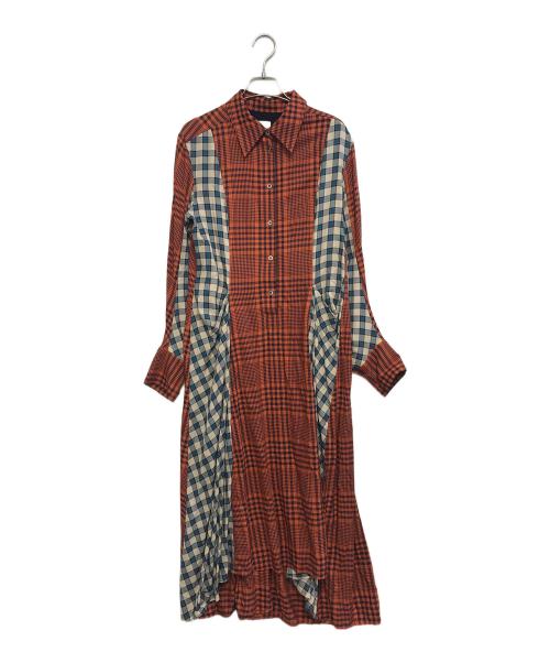 PAUL SMITH（ポールスミス）Paul Smith (ポールスミス) 切替チェックワンピース オレンジ サイズ:42の古着・服飾アイテム