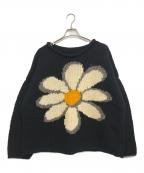 REY WEARレイウェア）の古着「花柄エクアドルニット」｜ブラック