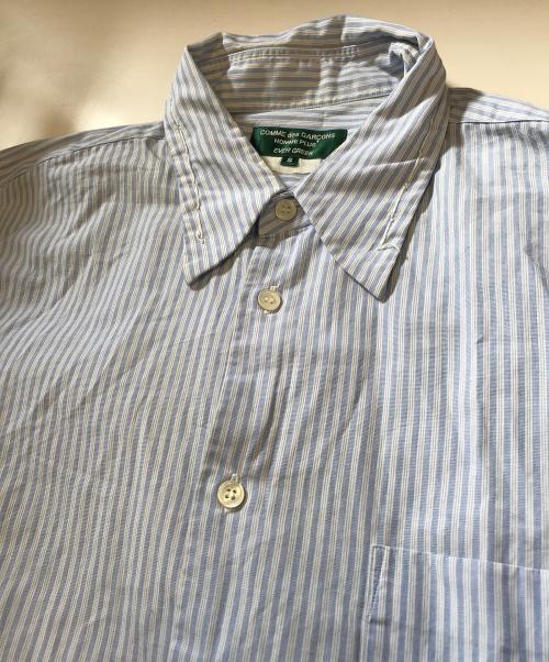 COMME des GARCONS HOMME PLUS（コムデギャルソンオムプリュス）COMME des GARCONS HOMME PLUS (コムデギャルソンオムプリュス) 襟装飾ストライプシャツ ブルー サイズ:Ｓの古着・服飾アイテム