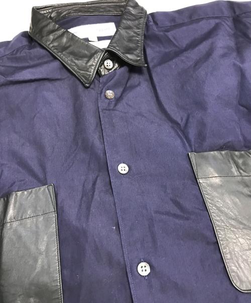 COMME des GARCONS SHIRT（コムデギャルソンシャツ）COMME des GARCONS SHIRT (コムデギャルソンシャツ) レザー切替シャツ ネイビー サイズ:Ｌの古着・服飾アイテム