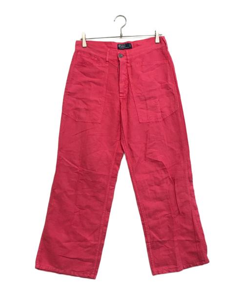 POLO RALPH LAUREN（ポロ・ラルフローレン）POLO RALPH LAUREN (ポロ・ラルフローレン) シンチバック付ベイカータイプリネンパンツ ピンク サイズ:32/32の古着・服飾アイテム